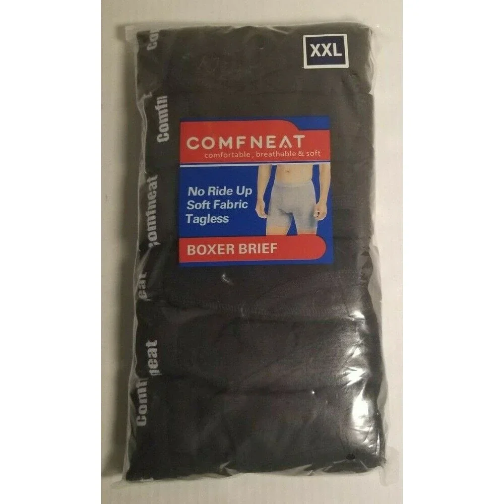 Men's Boxer Briefs Black 6 Pack Tagless No Ride-Up Comfneat Spandex Size XXL